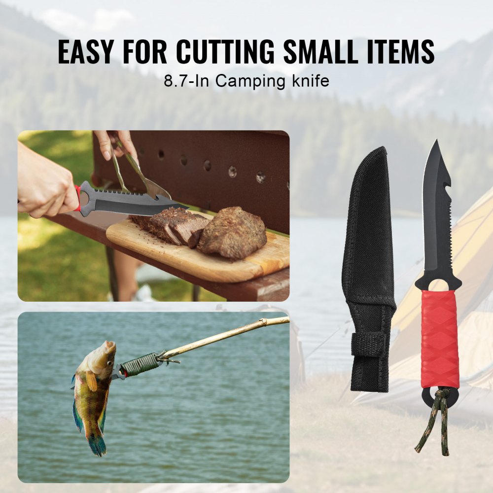VEVOR Camping Hatchet and Machete Knife Set with Sheath, Hunting Knife, Flashlight, Paracord, 16 inch Machete, Stainless Steel Camping Axe Tool Set for Outdoor Survival Hunting Camping Adventure