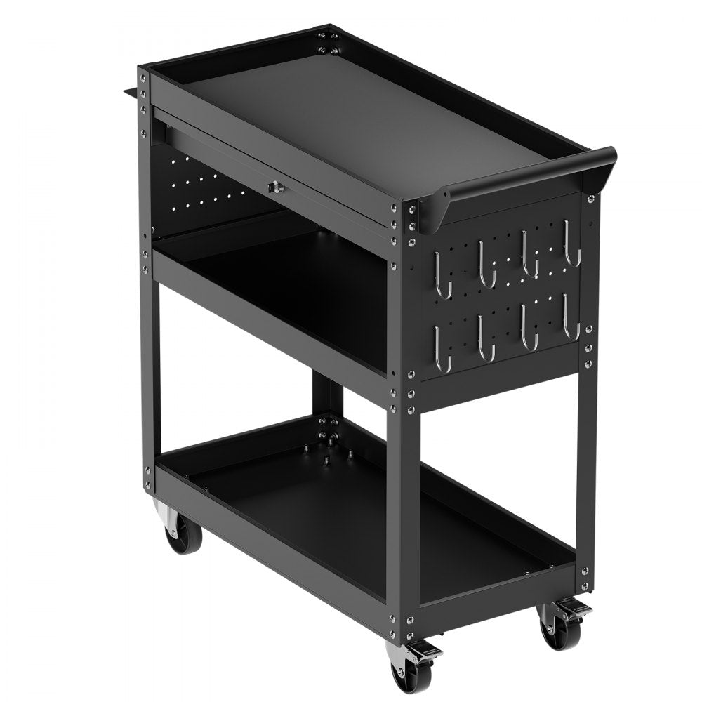 VEVOR 4-Tier Tool Cart with Wheels, 350 lbs Load Capacity, Rolling Work Cart with Drawer & Pegboard, Mechanic Tool Storage Organizer with Locking System for Garage, Warehouse and Repair Shop, Black