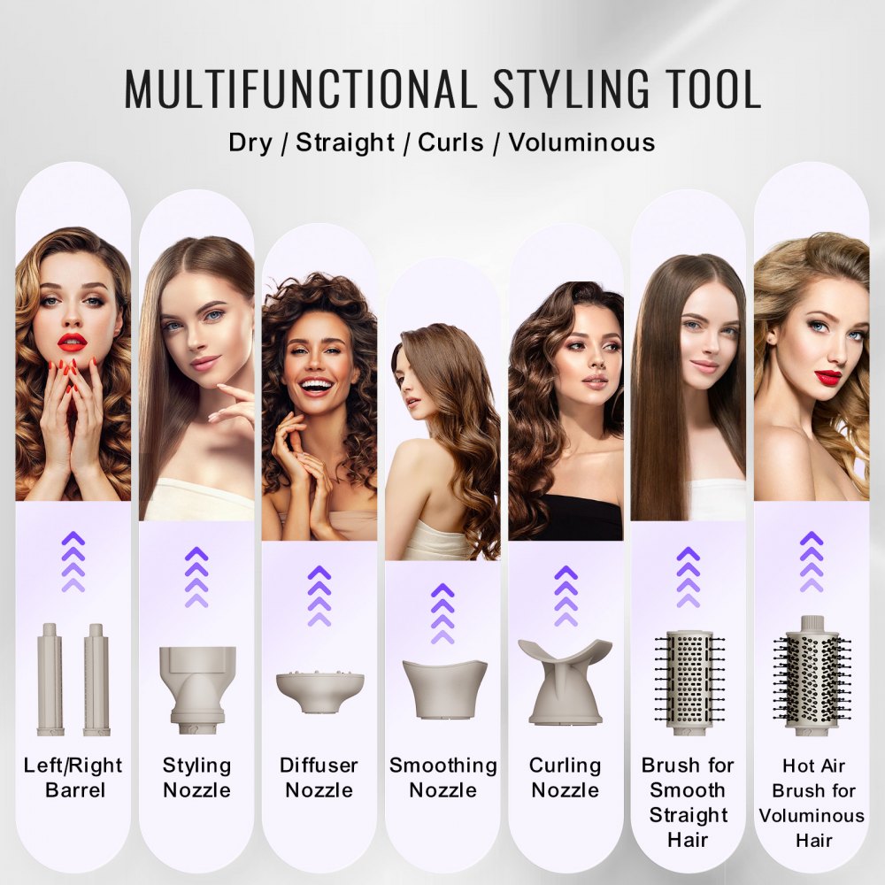 VEVOR 8 in 1 Curling Iron, Ceramic 1.25-Inch Curling Wand Set with 2 Barrels, 2 Brushes, 4 Nozzles for Dry/Straight/Curls/Voluminous, Hair Curling Iron for Long, Medium, Short Hair, for All Hair Types