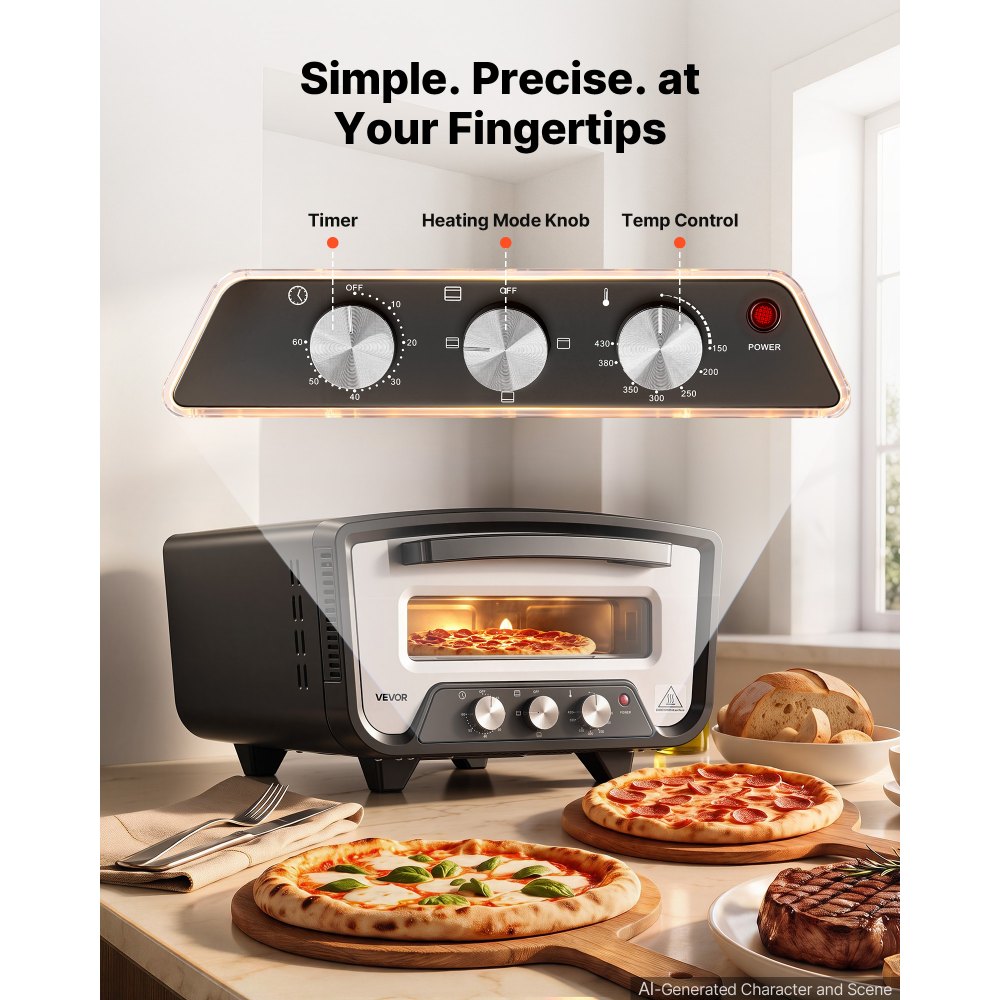 VEVOR Electric Pizza Oven, 12-Inch, Countertop Pizza Maker, 1700W, 805℉ for Home Kitchen Restaurants, Cold-Rolled Steel Shell, Independent Temp & Time Control, Commercial Pizzas Cooker with Stone