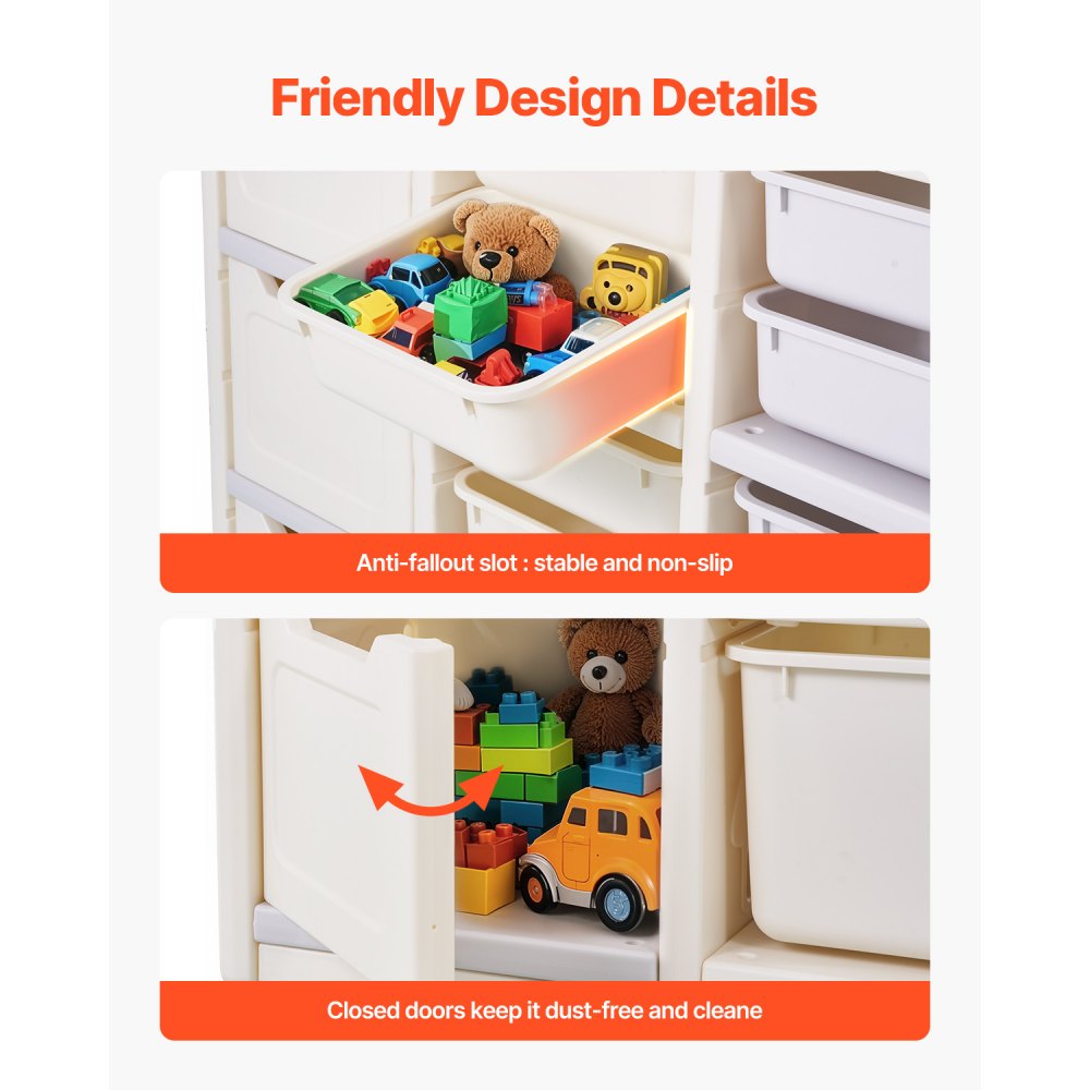 VEVOR Kids Toy Storage, 4-Tier Elephant-Shape Toy Storage Organizer with 10 Plastic Movable Bins, Kids Cubby Cabinet Made from HDPE for Study Room, Bedroom, Playroom, Classroom, Nursery, Gray + Beige