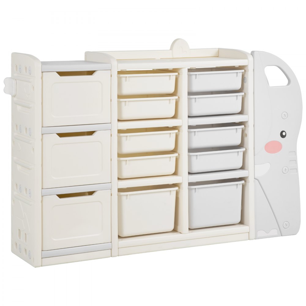 VEVOR Kids Toy Storage, 4-Tier Elephant-Shape Toy Storage Organizer with 10 Plastic Movable Bins, Kids Cubby Cabinet Made from HDPE for Study Room, Bedroom, Playroom, Classroom, Nursery, Gray + Beige