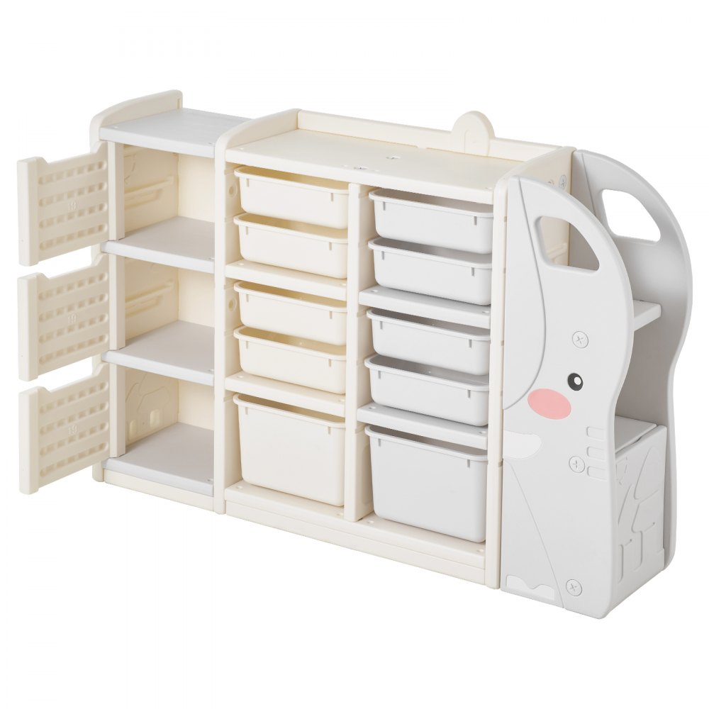 VEVOR Kids Toy Storage, 4-Tier Elephant-Shape Toy Storage Organizer with 10 Plastic Movable Bins, Kids Cubby Cabinet Made from HDPE for Study Room, Bedroom, Playroom, Classroom, Nursery, Gray + Beige