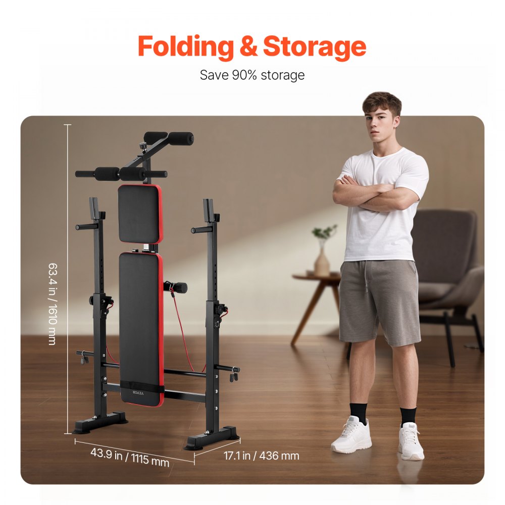 VEVOR Weight Bench, Multi-Functional Adjustable Weight Bench Press for Full Body Workout, 600lbs Exercise Sit up Bench for Home Gym Strength Training, Flat Bench with Quick Folding & Fast Adjustment