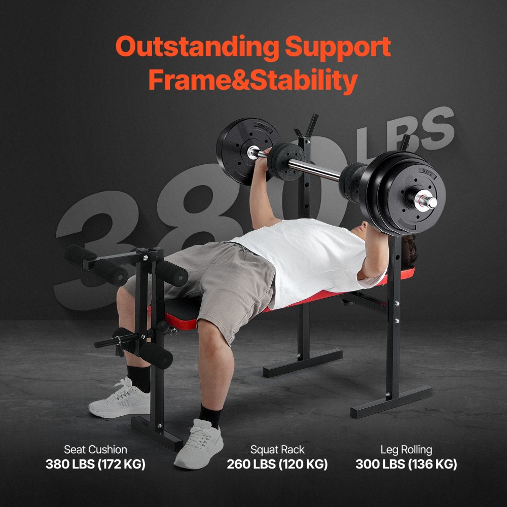 VEVOR Weight Bench, Multi-Functional Adjustable Weight Bench Press for Full Body Workout, 380lbs Exercise Sit up Bench for Home Gym Strength Training, Flat Bench with Quick Folding & Fast Adjustment