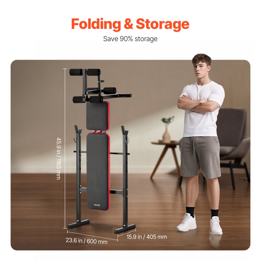VEVOR Weight Bench, Multi-Functional Adjustable Weight Bench Press for Full Body Workout, 380lbs Exercise Sit up Bench for Home Gym Strength Training, Flat Bench with Quick Folding & Fast Adjustment