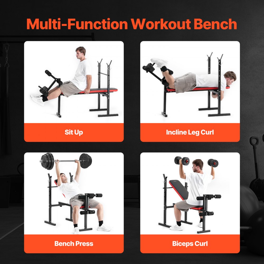 VEVOR Weight Bench, Multi-Functional Adjustable Weight Bench Press for Full Body Workout, 380lbs Exercise Sit up Bench for Home Gym Strength Training, Flat Bench with Quick Folding & Fast Adjustment