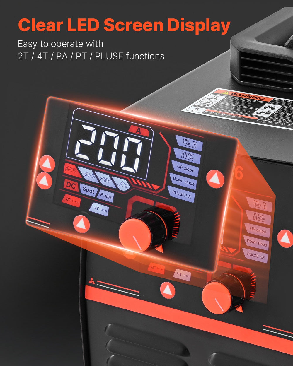 Clear LED screen display with 2T/4T/PA/PT functions