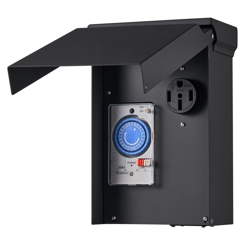 VEVOR 50 Amp RV Power Outlet Box with Timer NEMA 14-50R Receptacle 250V, for RV EV Camper Trailer Electric Car, Easy Installation, Lockable Enclosed Outdoor Electrical Panel, NEMA 3R Weatherproof