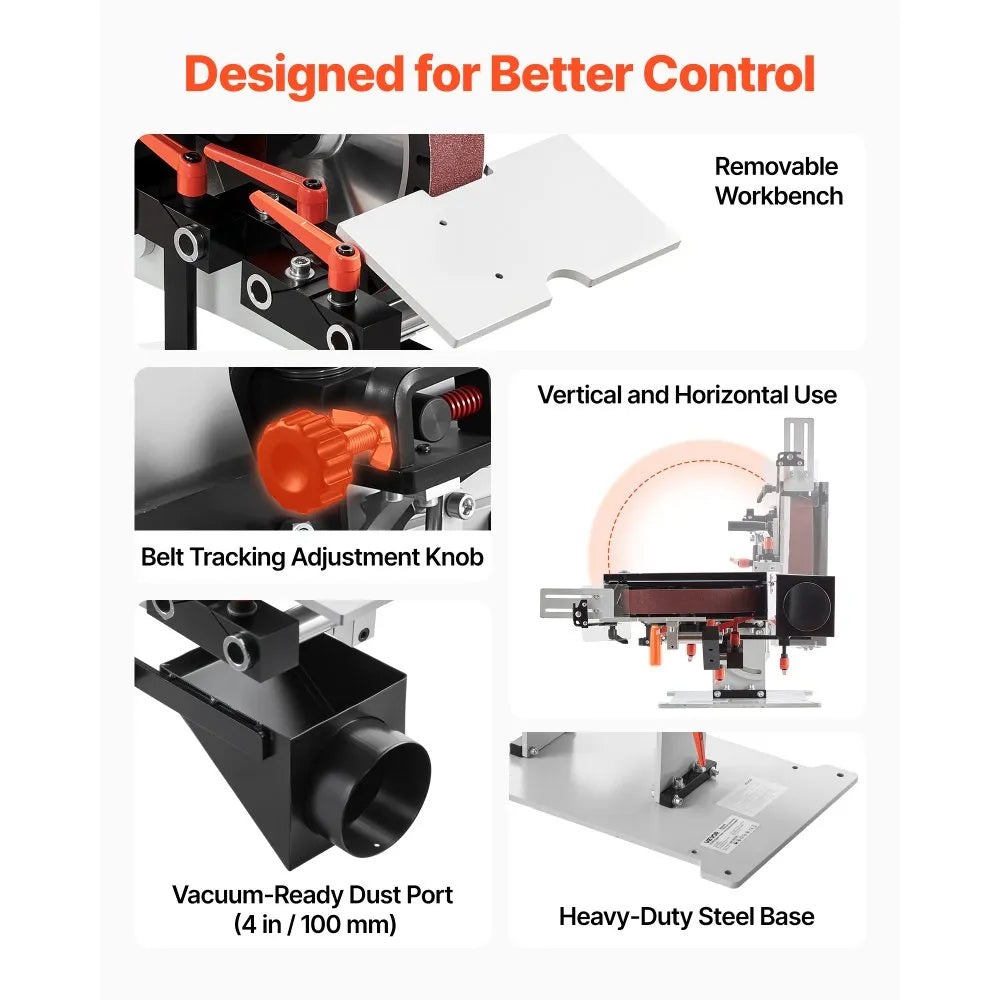 VEVOR Belt Grinder Sander with VFD, 72 x 2-Inch Variable Speed Belt Polisher, 1500W Knife Making Machine with 3 Grinding Modes & 3PCS Sanding Belts for Metalworking, Compatible with 72"-82" * 2" Belts