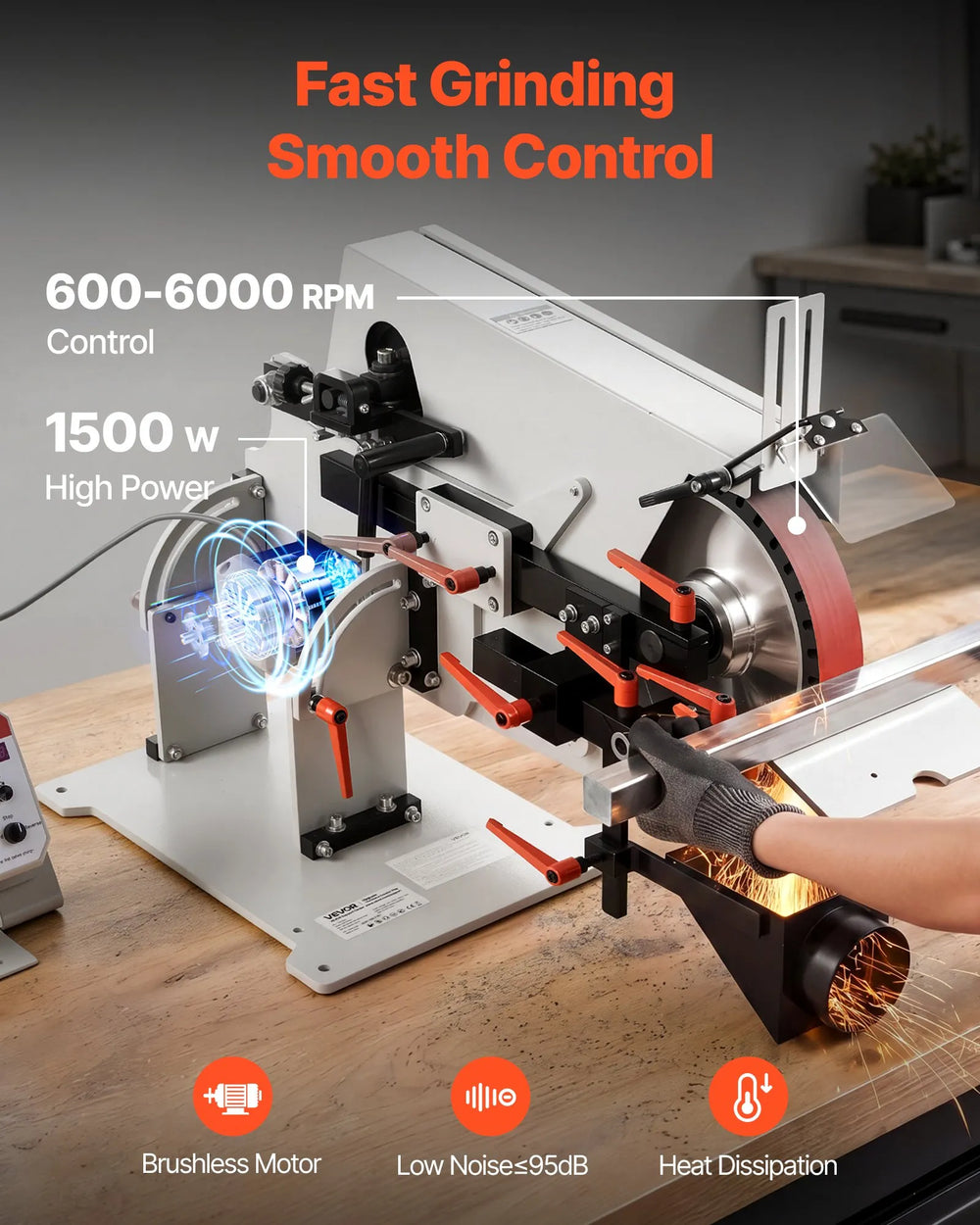 VEVOR Belt Grinder Sander with VFD, 72 x 2-Inch Variable Speed Belt Polisher, 1500W Knife Making Machine with 3 Grinding Modes & 3PCS Sanding Belts for Metalworking, Compatible with 72"-82" * 2" Belts