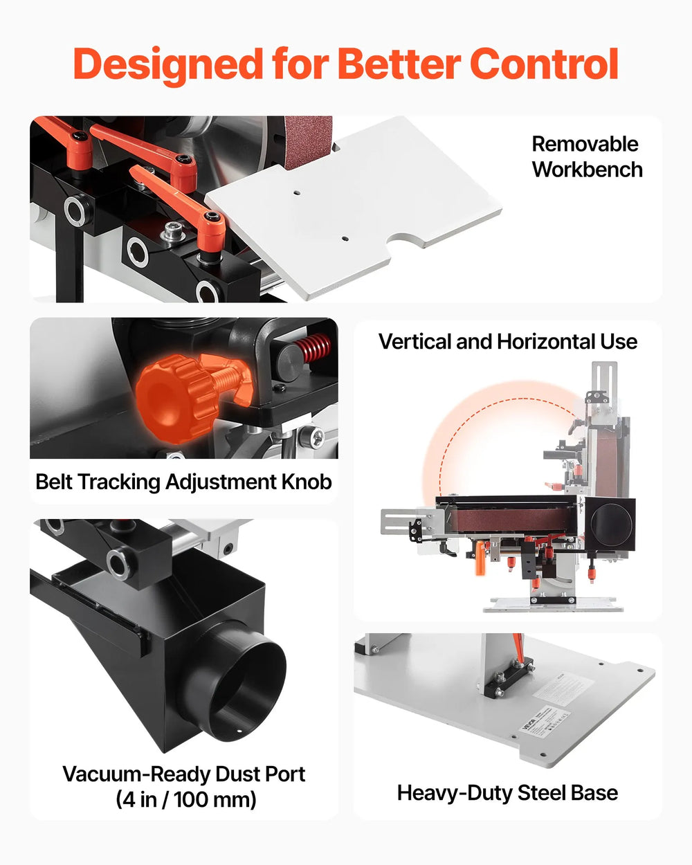 VEVOR Belt Grinder Sander with VFD, 72 x 2-Inch Variable Speed Belt Polisher, 1500W Knife Making Machine with 3 Grinding Modes & 3PCS Sanding Belts for Metalworking, Compatible with 72"-82" * 2" Belts
