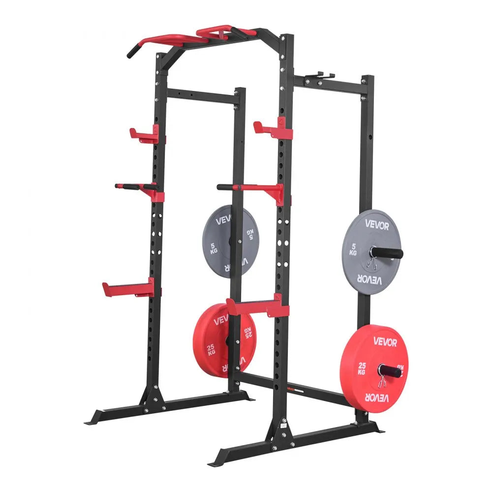 VEVOR Power Cage Power Rack, Multifunctional Barbell Squat Rack with Adjustable Height, Home Gym Strength Training Workout Equipment with J-Hooks & More Fitness Attachment for Bench Press Pull-Up Dips