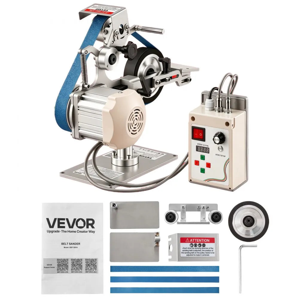 VEVOR Belt Grinder Sander with VFD, 30 x 1-Inch Variable Speed Belt Polisher, 550W Polishing Grinding Machine with 2 Grinding Modes & 3PCS Sanding Belts for Metalworking, Knife Making