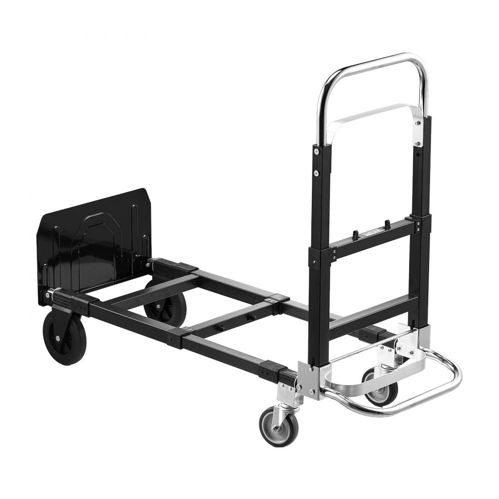 VEVOR 2 in 1 Folding Hand Truck, 500 lbs Load Capacity for 4-Wheel Mode, Convertible Hand Truck Dolly with Wheels & Adjustable Handle, Portable Trolley Dolly for Moving Home, Office, Warehouse