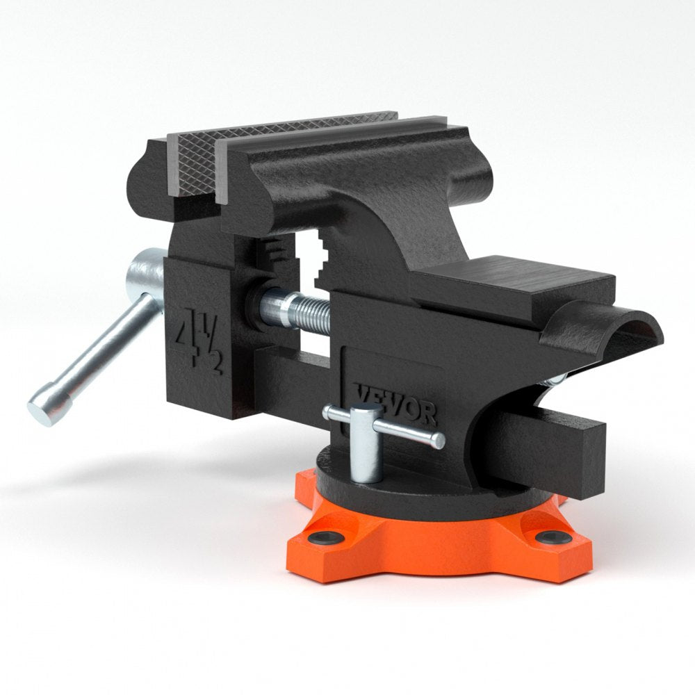 VEVOR Bench Vise, 4.5-inch Jaw Width 3.3-inch Jaw Opening , 240-Degree Swivel Locking Base Multipurpose Vise with Anvil, Heavy Duty Cast Iron Workbench Vise with Bolts & Nuts, for Drilling, Pipe Cutti