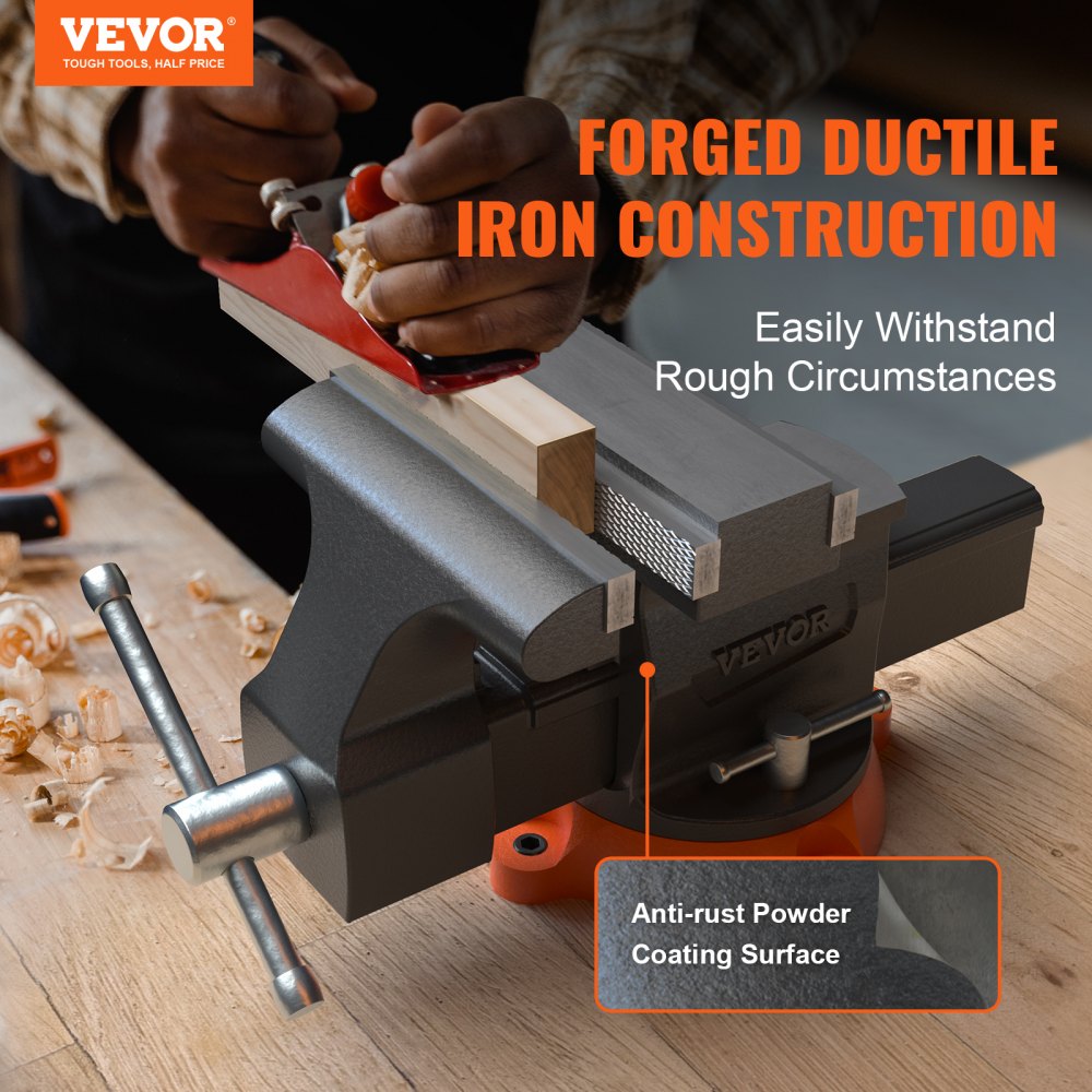 VEVOR Bench Vise, 6.5" Jaw Width 6.5" Forward &9.3" Reverse Opening, 360-Degree Swivel Locking Base Multipurpose Workbench with Anvil, Heavy Duty Ductile Iron with Bolts & Nuts, for Drilling, Pipe Cut