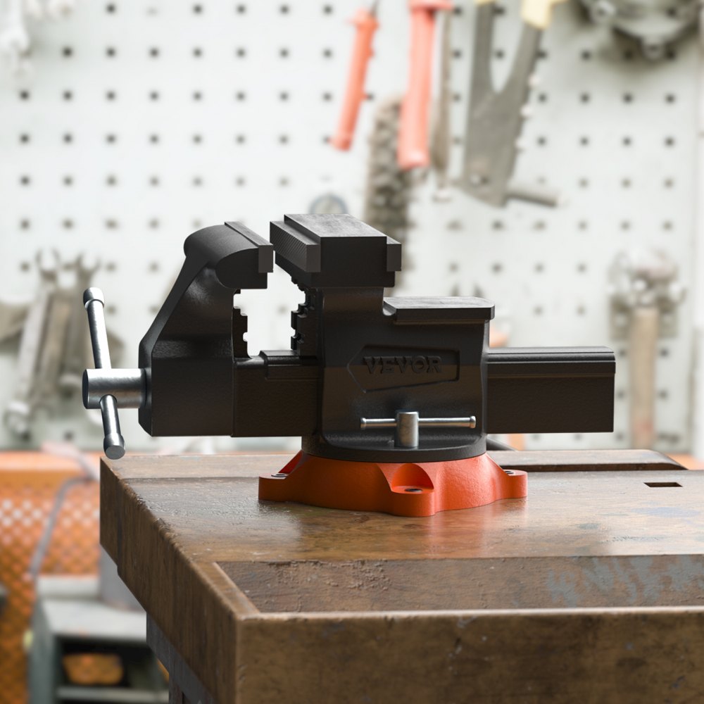 VEVOR Bench Vise, 6.5" Jaw Width 6.5" Forward &9.3" Reverse Opening, 360-Degree Swivel Locking Base Multipurpose Workbench with Anvil, Heavy Duty Ductile Iron with Bolts & Nuts, for Drilling, Pipe Cut