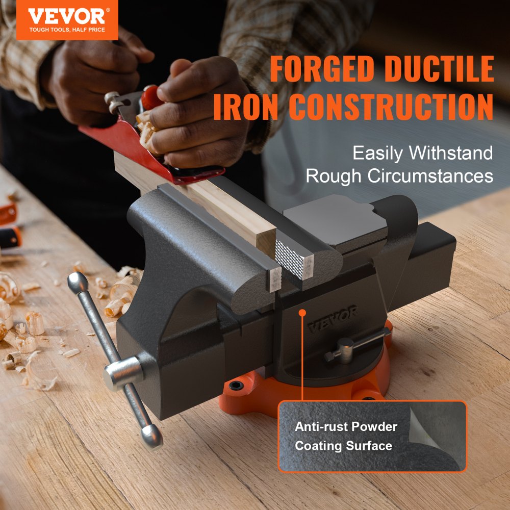 VEVOR Bench Vise, 6-inch Jaw Width 5.9-inch Jaw Opening, 360-Degree Swivel Locking Base Multipurpose Vise with Anvil, Heavy Duty Ductile Iron Workbench Vise with Bolts & Nuts, for Drilling, Pipe Cutti
