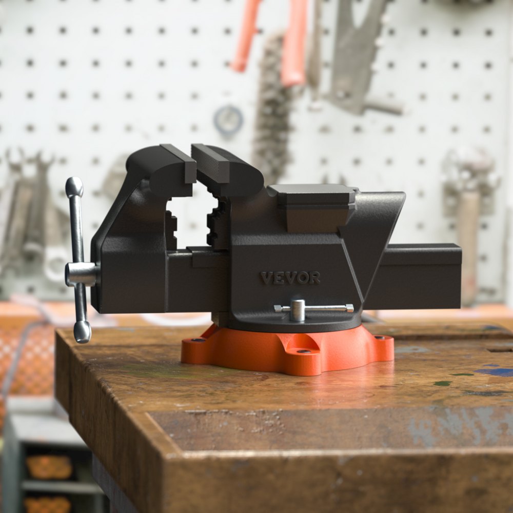 VEVOR Bench Vise, 6-inch Jaw Width 5.9-inch Jaw Opening, 360-Degree Swivel Locking Base Multipurpose Vise with Anvil, Heavy Duty Ductile Iron Workbench Vise with Bolts & Nuts, for Drilling, Pipe Cutti