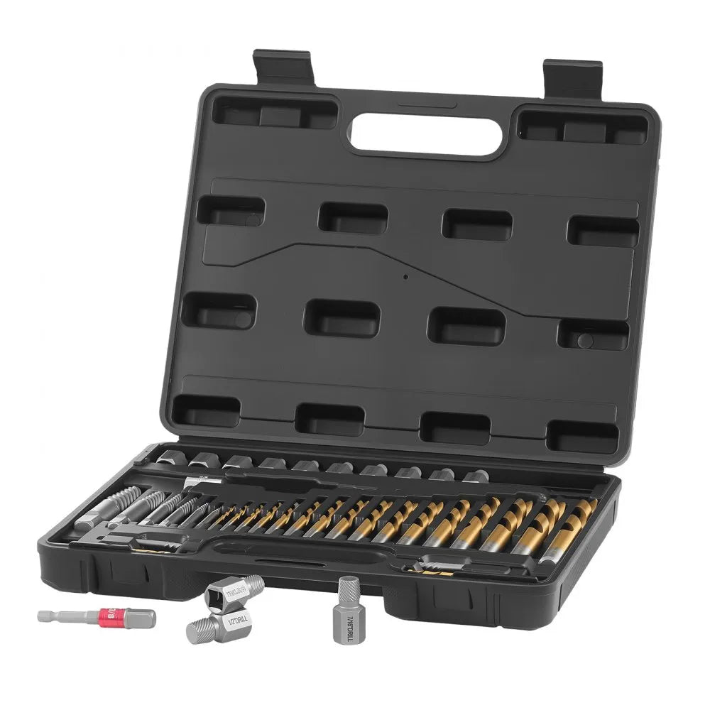 VEVOR Screw Extractor Set with Drill Bits, 41 Pieces, Easy Out Bolt Extractors and Drill Bits, with Adapters, Solid Storage Case, Cr-Mo Steel for Removing Rounded, Broken, or Stripped Bolts, Screws