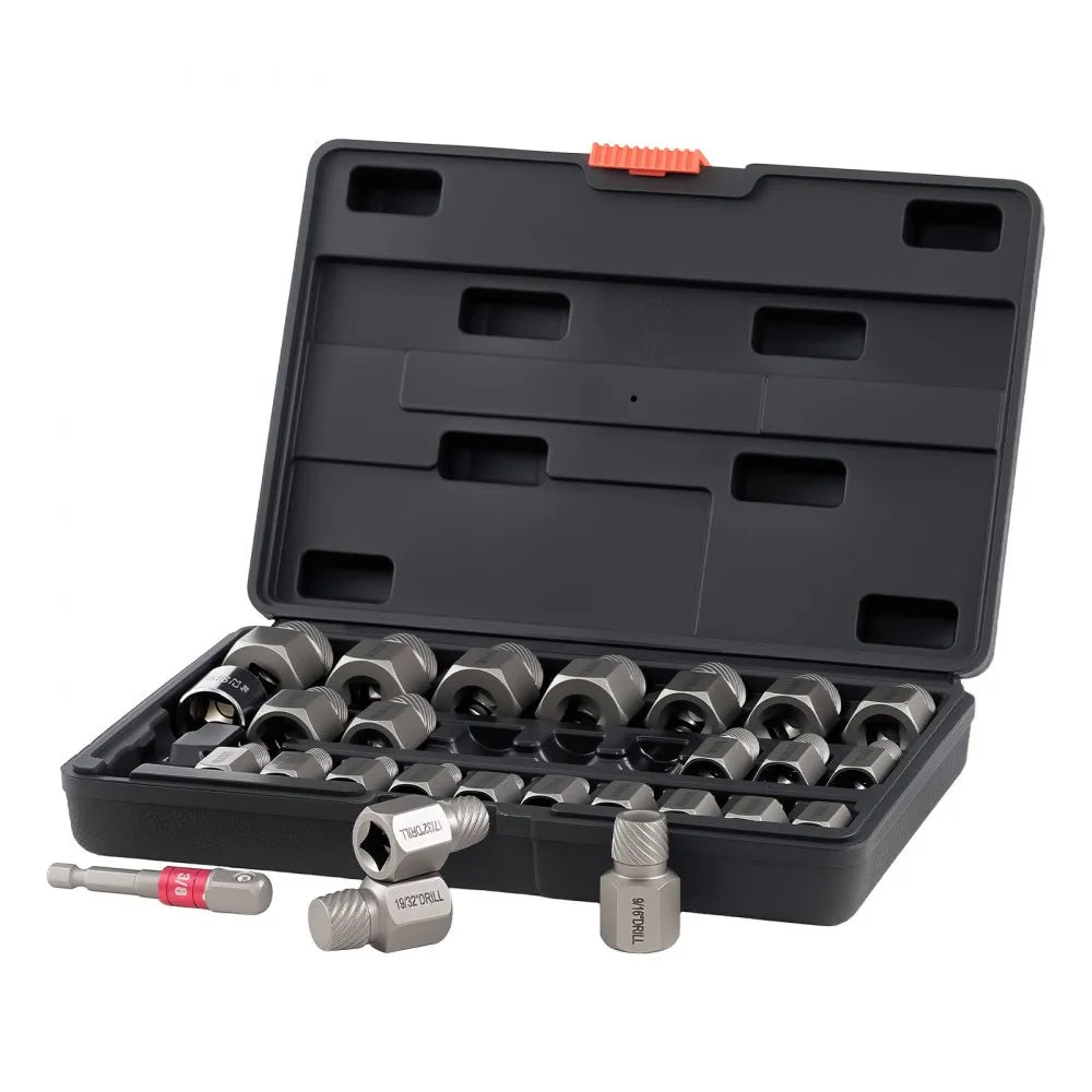 VEVOR Screw Extractor Set, 27 Pieces Hex Head Multi-Spline Easy Out Bolt Extractor Tool, with Adapters, Solid Storage Case, Cr-Mo Steel Stripped Bolt Remover for Removing Rounded, Broken Bolts, Screws