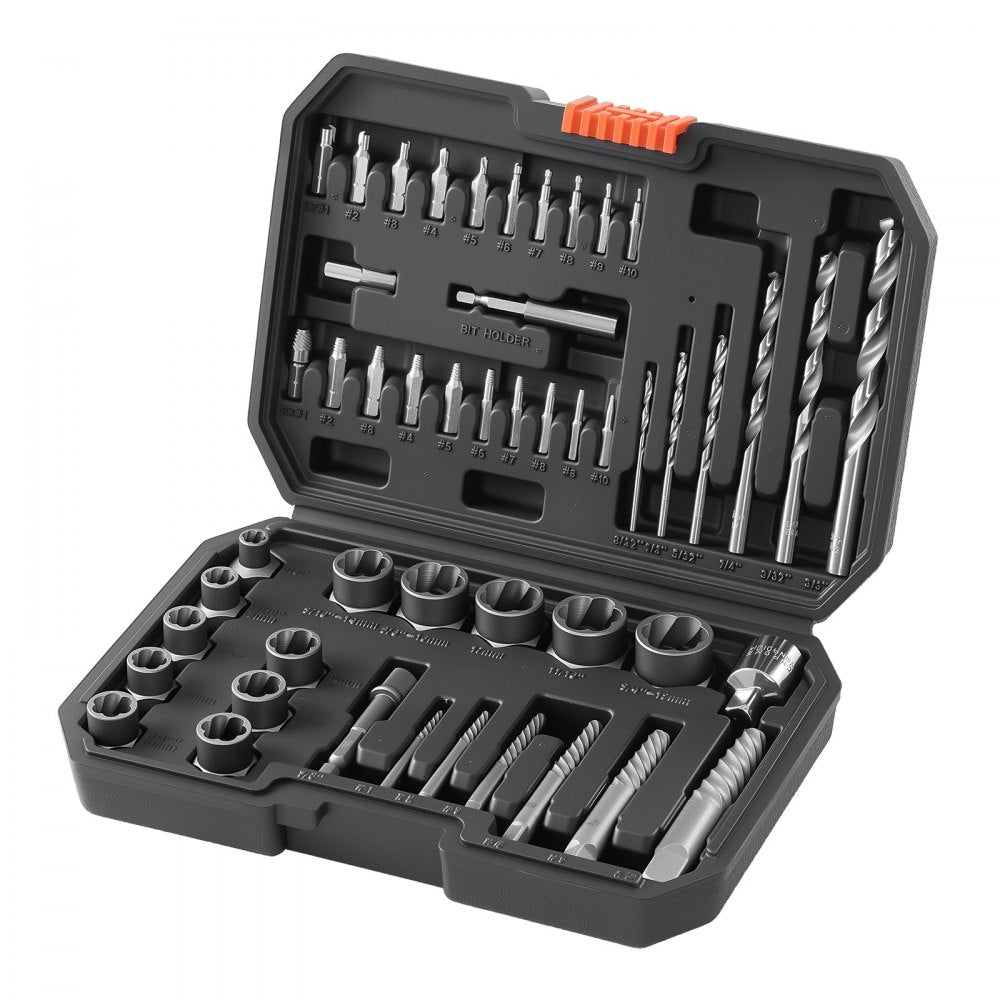 VEVOR Screw Extractor Set with Drill Bits, 49 Pieces, Easy Out Nut Bolt Extractors and Drill Bits, with Adapters, Solid Storage Case, Cr-Mo Steel for Removing Rounded, Broken, or Stripped Fasteners