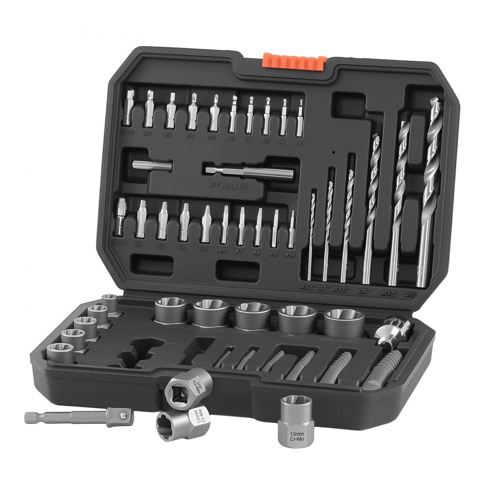 VEVOR Screw Extractor Set with Drill Bits, 49 Pieces, Easy Out Nut Bolt Extractors and Drill Bits, with Adapters, Solid Storage Case, Cr-Mo Steel for Removing Rounded, Broken, or Stripped Fasteners