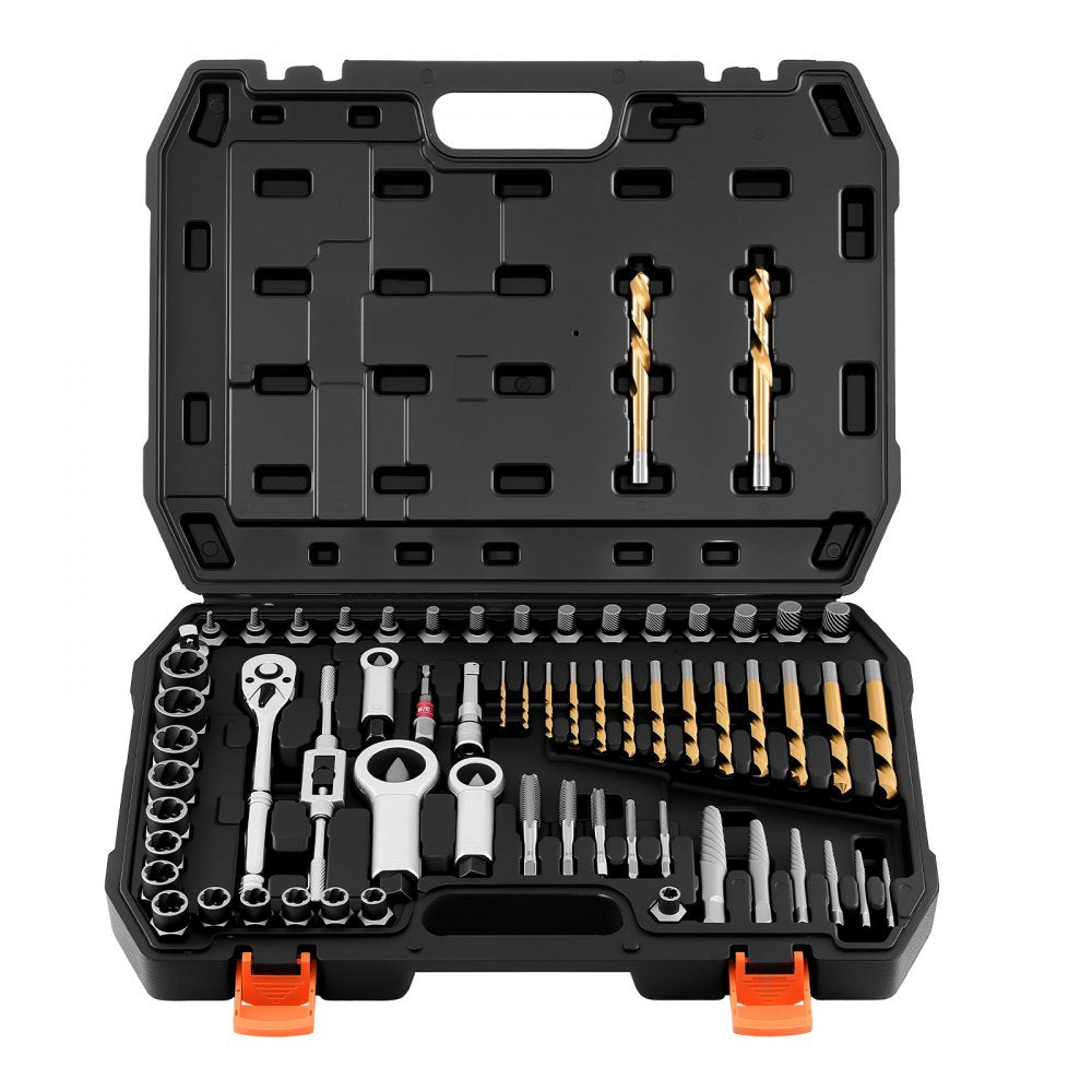 VEVOR Screw Extractor Set, 63 Pieces, with Nut and Bolt Extractors, Nut Splitters, Taps, Drill Bits, Wrenches, Adapters, and Solid Storage Case, for Removing Rounded, Broken, or Stripped Fasteners