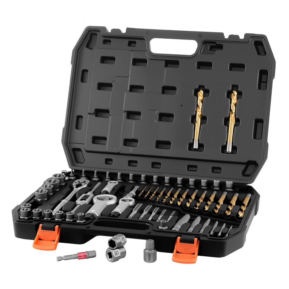 VEVOR Screw Extractor Set, 63 Pieces, with Nut and Bolt Extractors, Nut Splitters, Taps, Drill Bits, Wrenches, Adapters, and Solid Storage Case, for Removing Rounded, Broken, or Stripped Fasteners