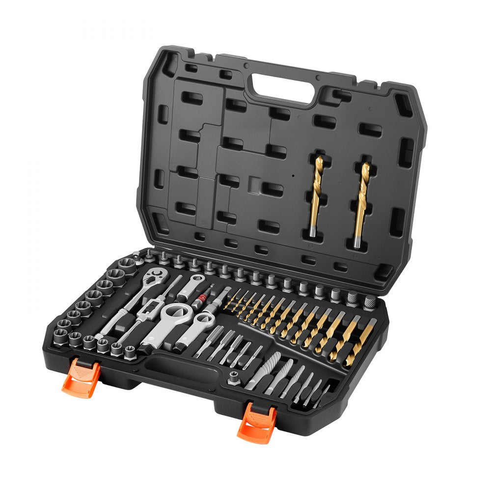 VEVOR Screw Extractor Set, 63 Pieces, with Nut and Bolt Extractors, Nut Splitters, Taps, Drill Bits, Wrenches, Adapters, and Solid Storage Case, for Removing Rounded, Broken, or Stripped Fasteners