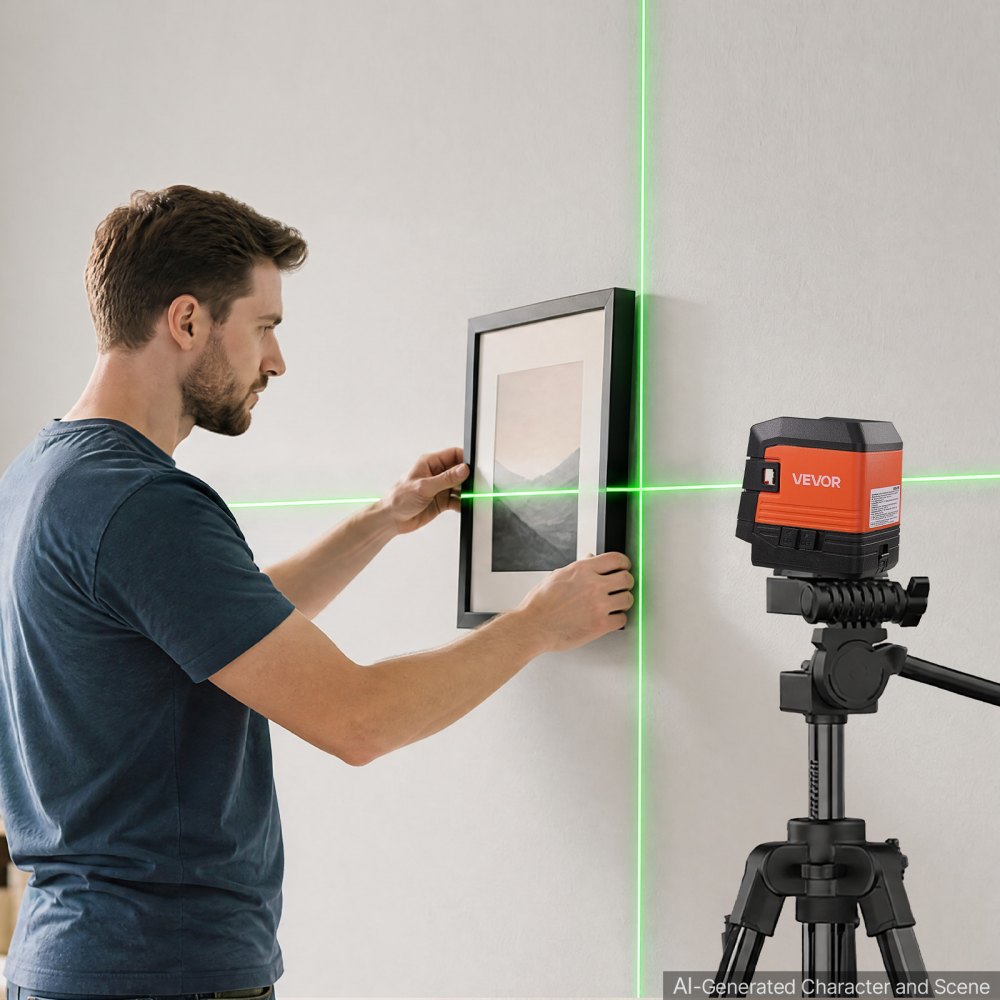 VEVOR Self Leveling Laser Level 98.4 ft Green Cross Line with 4-Point Laser, for Picture Hanging, Tile, DIY Construction, Manual, Self-Leveling, Pulse Modes, IP54 Water-Resistant, 8H Runtime, Tool Case