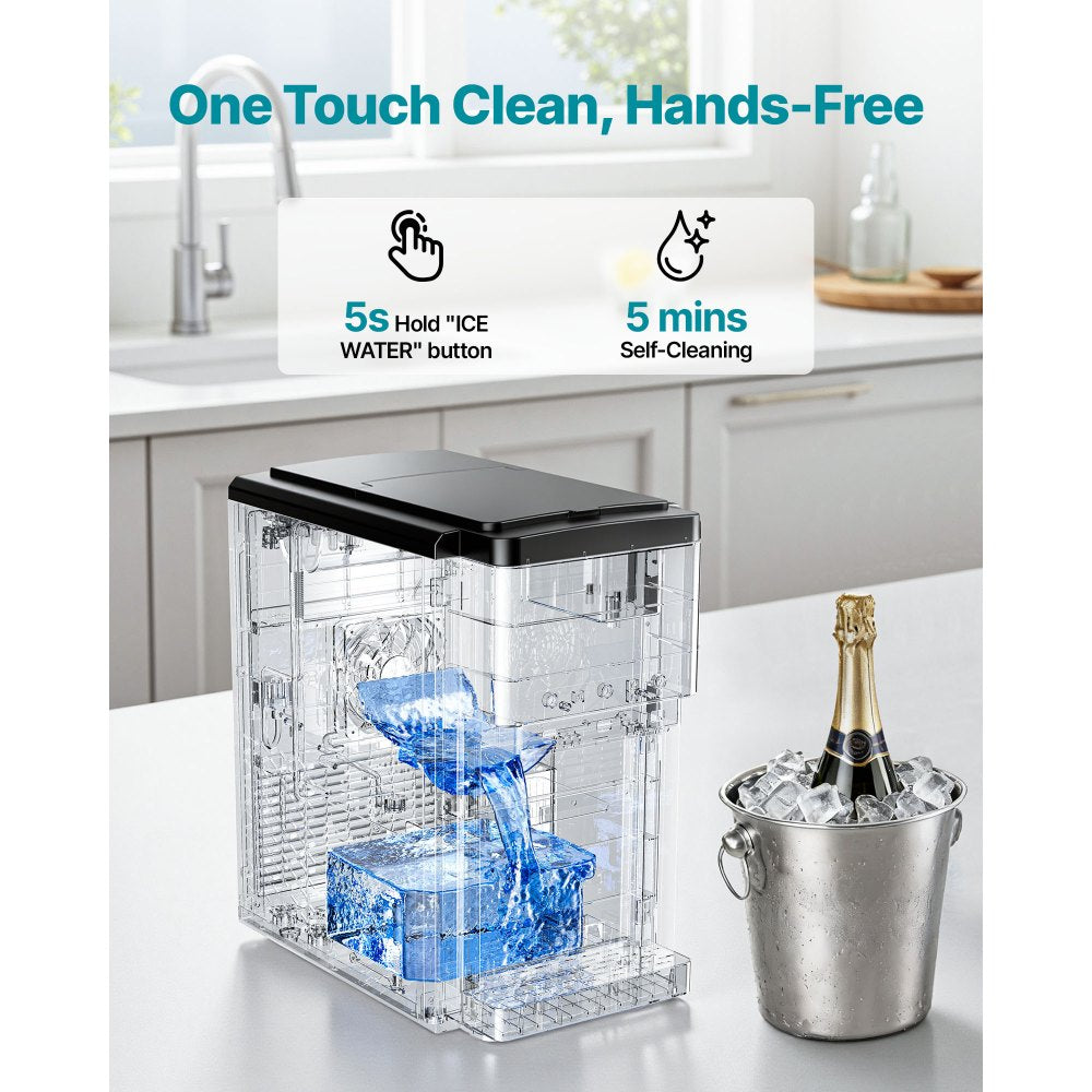 VEVOR Water Dispenser with Ice Maker, 3-in-1 Countertop Water Dispenser, 35 LBS/24H, 12 Cubes/7 Min Fast Ice Making with 4 LBS Storage, Bullet/Crushed Ices & Cold-Water, for Home, Kitchen, Party