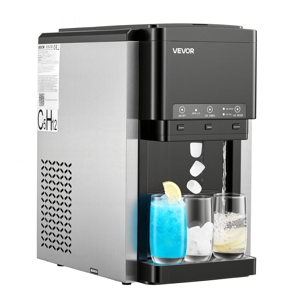 VEVOR Water Dispenser with Ice Maker, 3-in-1 Countertop Water Dispenser, 35 LBS/24H, 12 Cubes/7 Min Fast Ice Making with 4 LBS Storage, Bullet/Crushed Ices & Cold-Water, for Home, Kitchen, Party