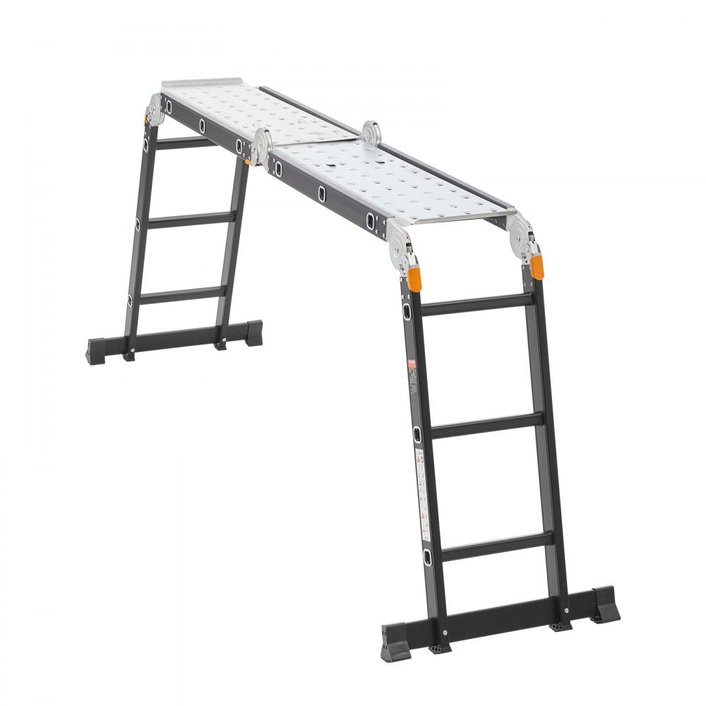VEVOR Multi-Purpose Folding Ladder, 7-in-1 Tall Extension Step Ladder, A Frame 3 Step with Scaffolding Plank Telescoping Ladder, 12ft Reach Height Heavy Duty Ladder, 330 lbs Capacity for Home Outdoor
