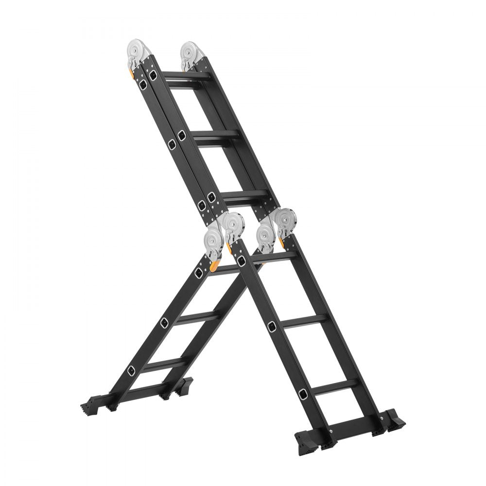VEVOR Multi-Purpose Folding Ladder, 7-in-1 Tall Extension Step Ladder, A Frame 3 Step with Scaffolding Plank Telescoping Ladder, 12ft Reach Height Heavy Duty Ladder, 330 lbs Capacity for Home Outdoor