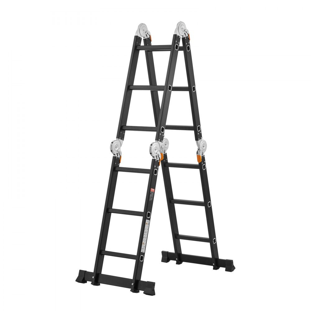 VEVOR Multi-Purpose Folding Ladder, 7-in-1 Tall Extension Step Ladder, A Frame 3 Step with Scaffolding Plank Telescoping Ladder, 12ft Reach Height Heavy Duty Ladder, 330 lbs Capacity for Home Outdoor