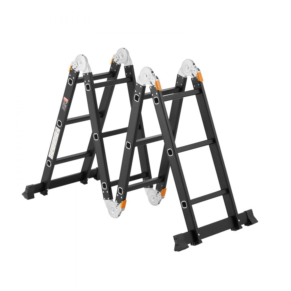 VEVOR Multi-Purpose Folding Ladder, 7-in-1 Tall Extension Step Ladder, A Frame 3 Step with Scaffolding Plank Telescoping Ladder, 12ft Reach Height Heavy Duty Ladder, 330 lbs Capacity for Home Outdoor