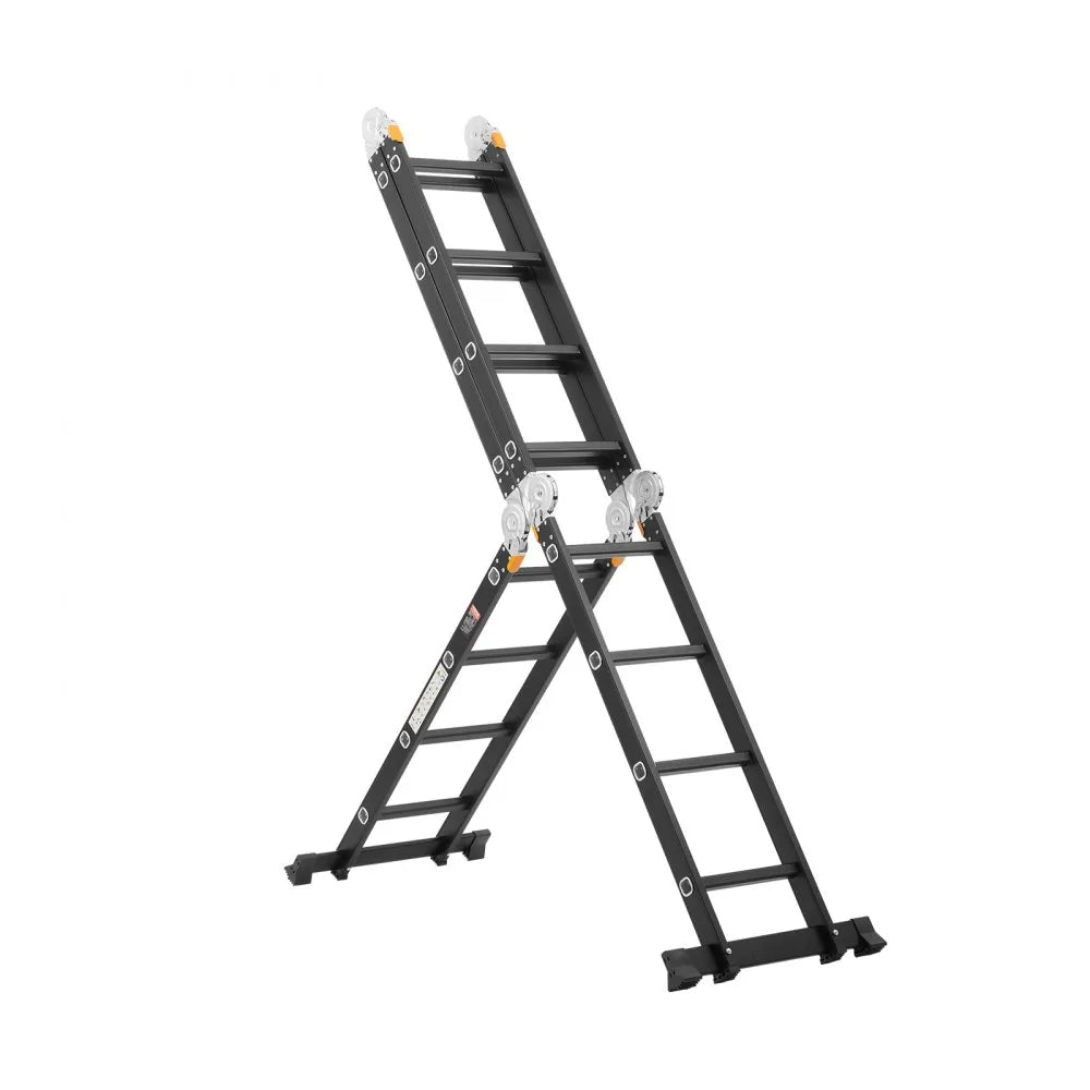VEVOR Multi-Purpose Folding Ladder, 7-in-1 Tall Extension Step Ladder, A Frame 4 Step with Scaffolding Plank Telescoping Ladder, 15.5ft Reach Height Heavy Duty , 330 lbs Capacity for Home Outdoor