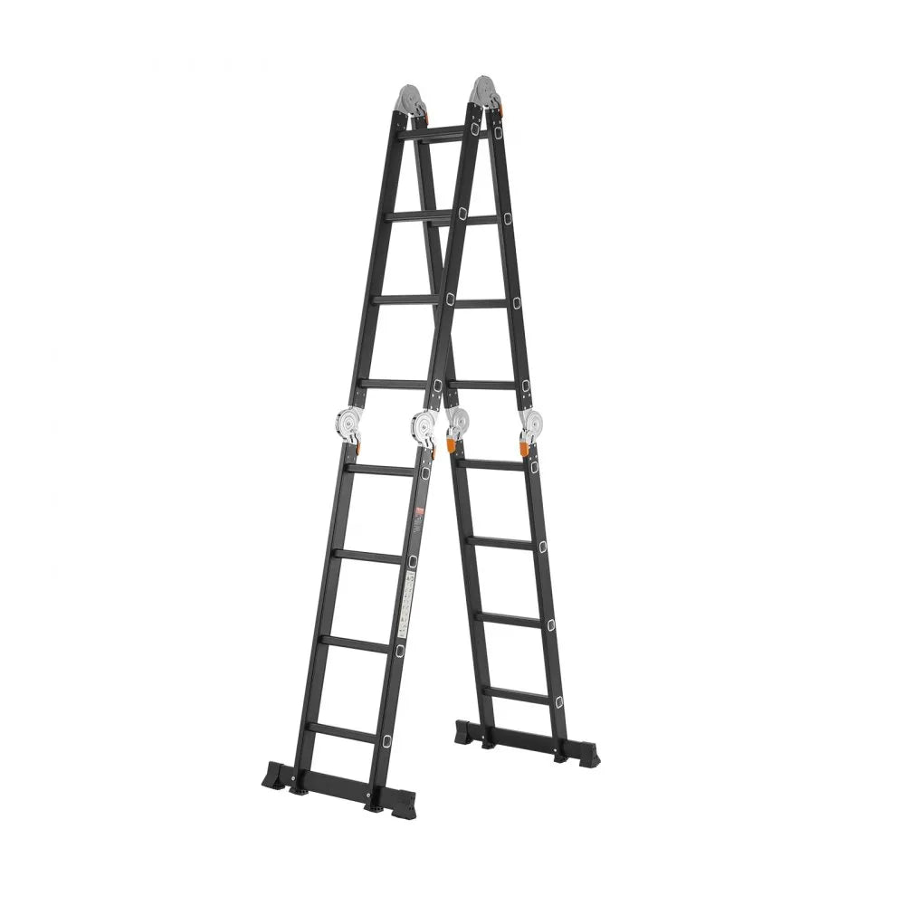 VEVOR Multi-Purpose Folding Ladder, 7-in-1 Tall Extension Step Ladder, A Frame 4 Step with Scaffolding Plank Telescoping Ladder, 15.5ft Reach Height Heavy Duty , 330 lbs Capacity for Home Outdoor