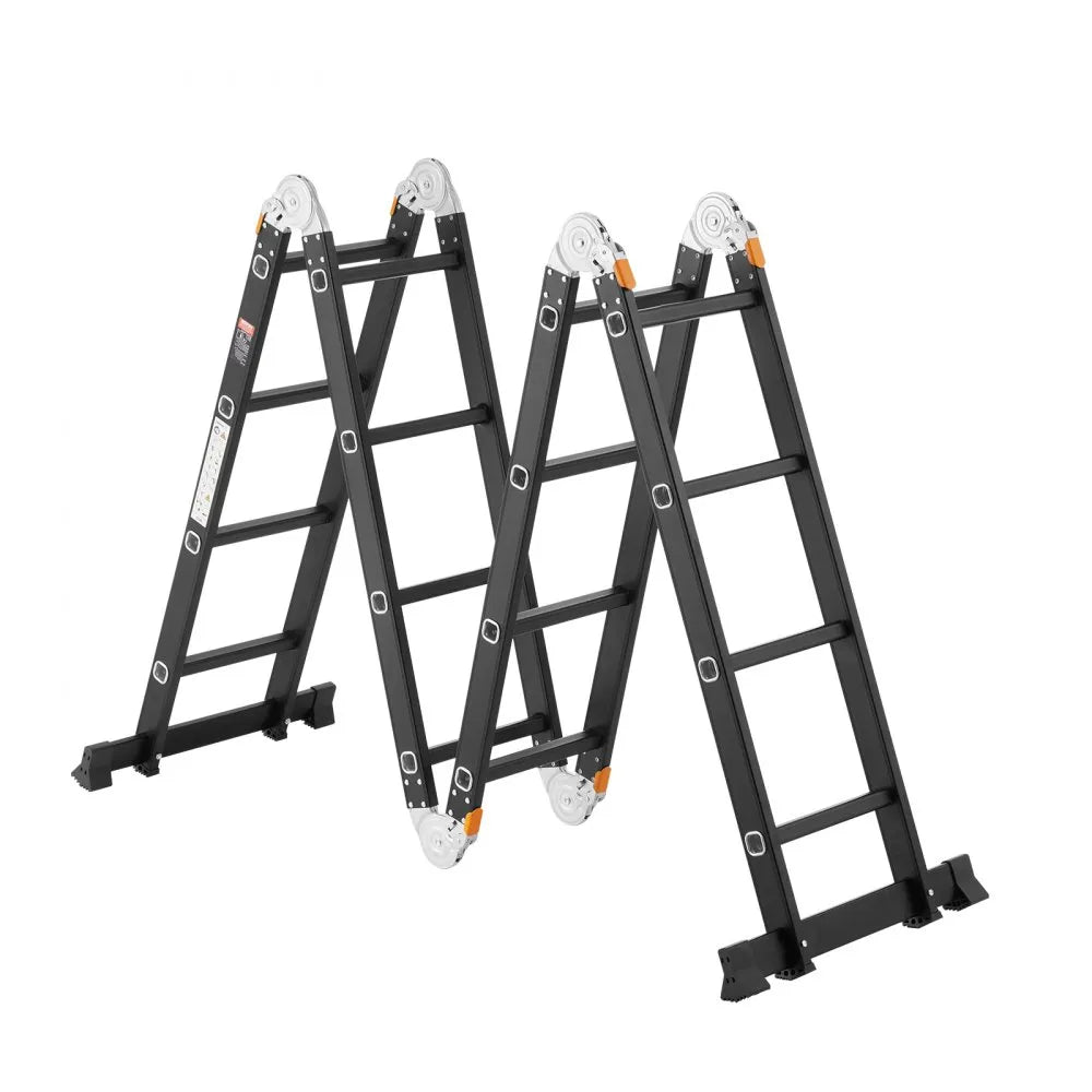 VEVOR Multi-Purpose Folding Ladder, 7-in-1 Tall Extension Step Ladder, A Frame 4 Step with Scaffolding Plank Telescoping Ladder, 15.5ft Reach Height Heavy Duty , 330 lbs Capacity for Home Outdoor