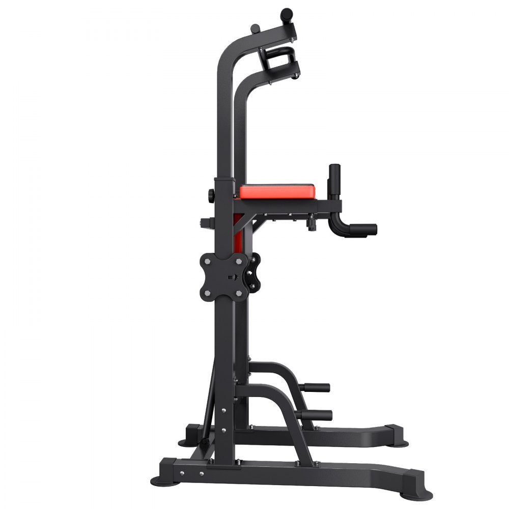 VEVOR Pull Up Bar, 330 LBS Power Tower Dip Station, Workout Dip Station with H-Shaped Stable Base & Assistance Platform, Adjustable 9 Level Height Pullup Stand for Back, 3-Level Adjustable Elbow Pads