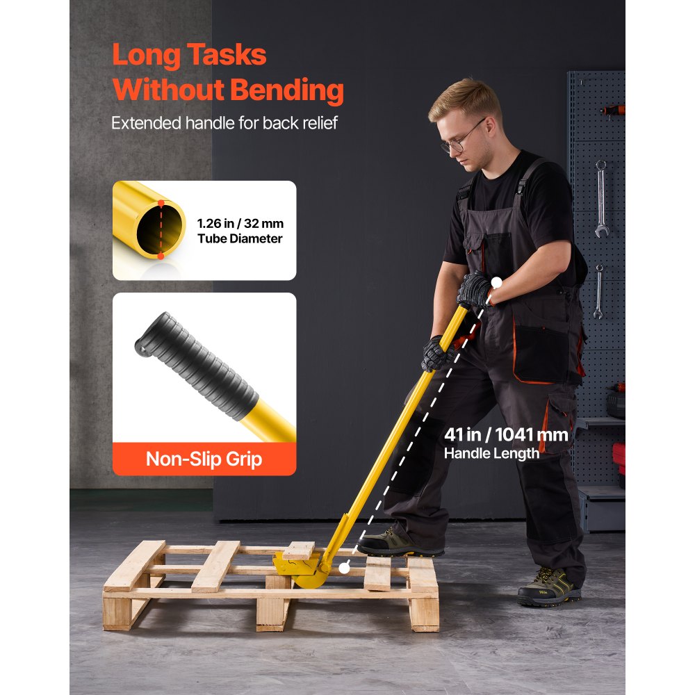 VEVOR Pallet Buster Tool, 41 Inch Carbon Steel Handle Wrecking Pry Bar, 2000 lbs Weight Capacity, Heavy Duty Deck Board Removal Tool, Breaker Bar for Flooring, Framing, Roofing, Trim, Drywall