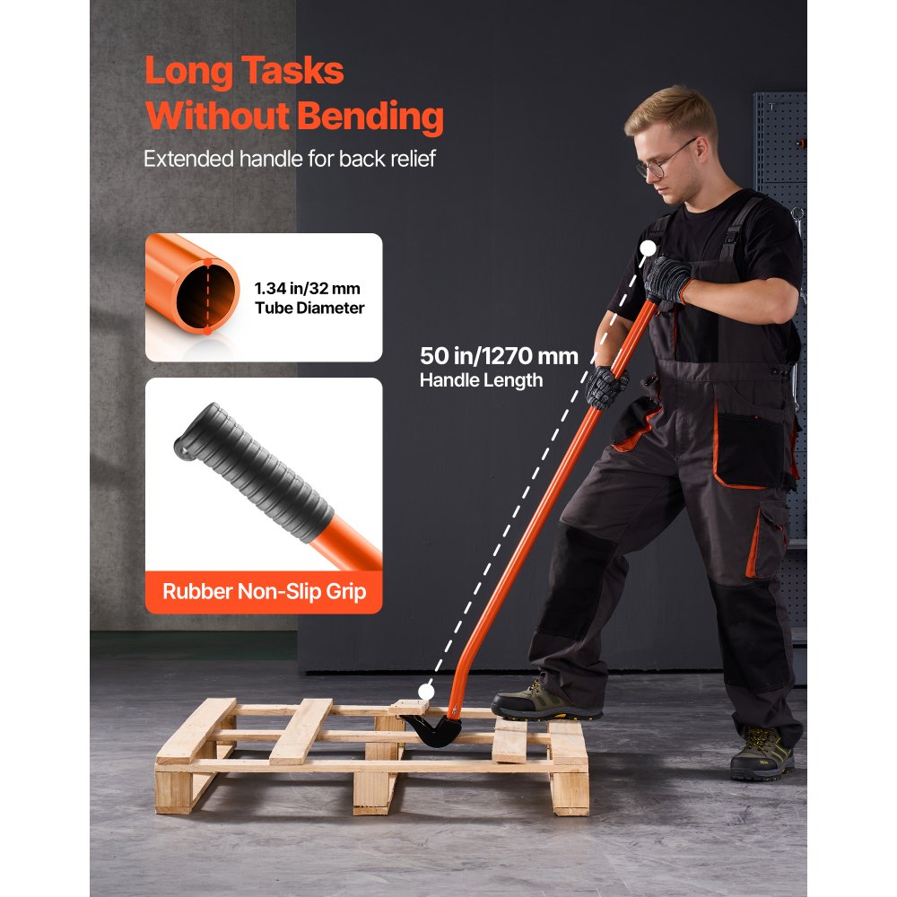 VEVOR Pallet Buster Tool, 50 Inch Carbon Steel Handle Wrecking Pry Bar, 2000 lbs Weight Capacity, Heavy Duty Deck Board Removal Tool, Breaker Bar for Flooring, Framing, Roofing, Trim, Drywall