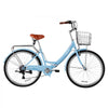 VEVOR Women Bike, 26 in Folding Beach Cruiser Bike, 7-Speed Adult City Bicycle with Steel Frame, 330 lbs Capacity, Basket, Rear Rack & Dual V-Brakes, Light Blue