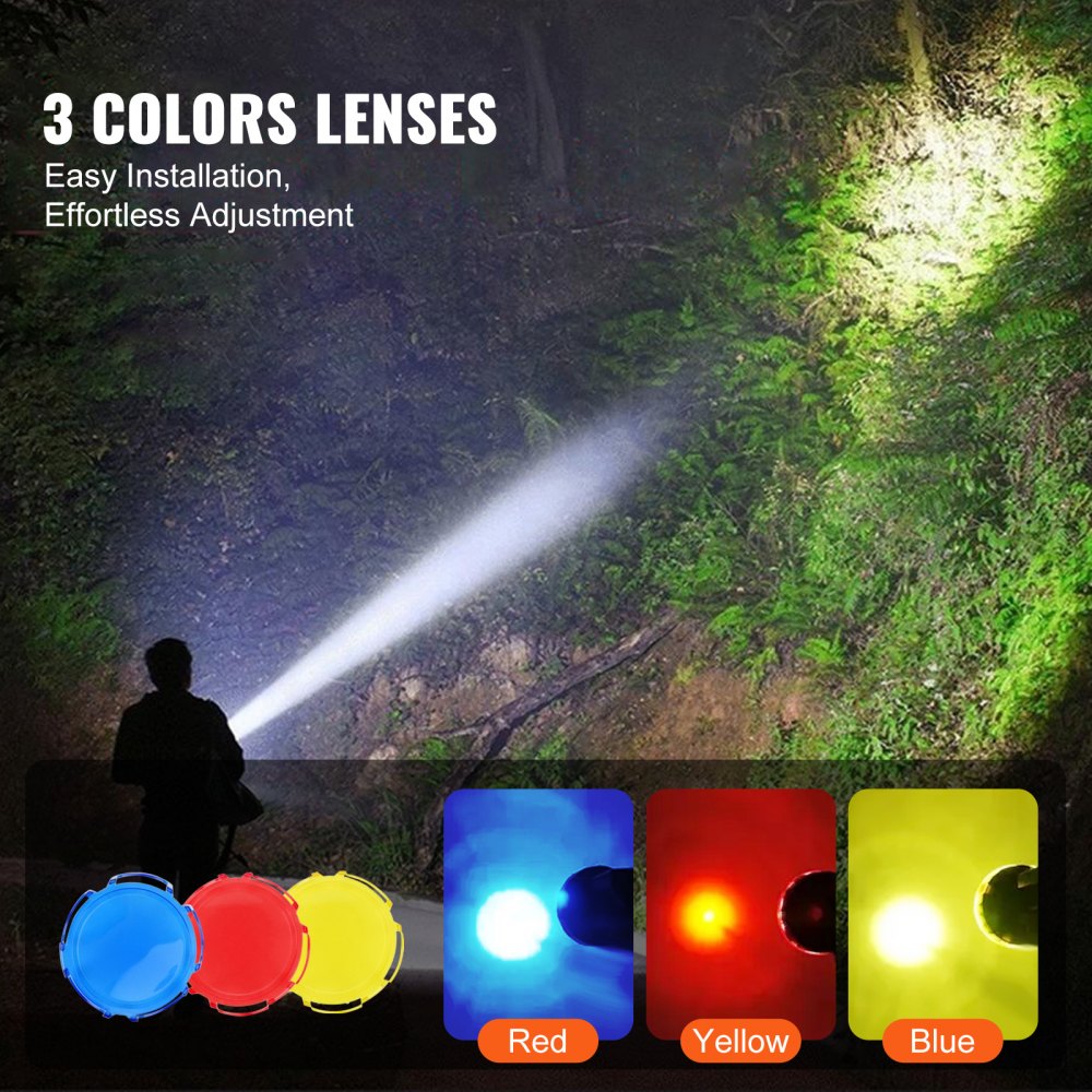 VEVOR Rechargeable Spotlight Flashlight, 1000,000 Lumens, IP67 Waterproof Handheld LED Spot Light, Super Bright Portable Searchlight with 4 Modes Detachable Lens USB Port, for Hunting Boating Camping