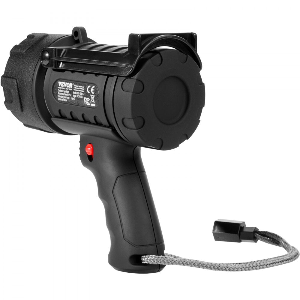 VEVOR Rechargeable Spotlight Flashlight, 200,000 Lumens, IP67 Waterproof Handheld LED Spot Light, Super Bright Portable Searchlight with 4 Modes Detachable Lens USB Port, for Hunting Boating Camping