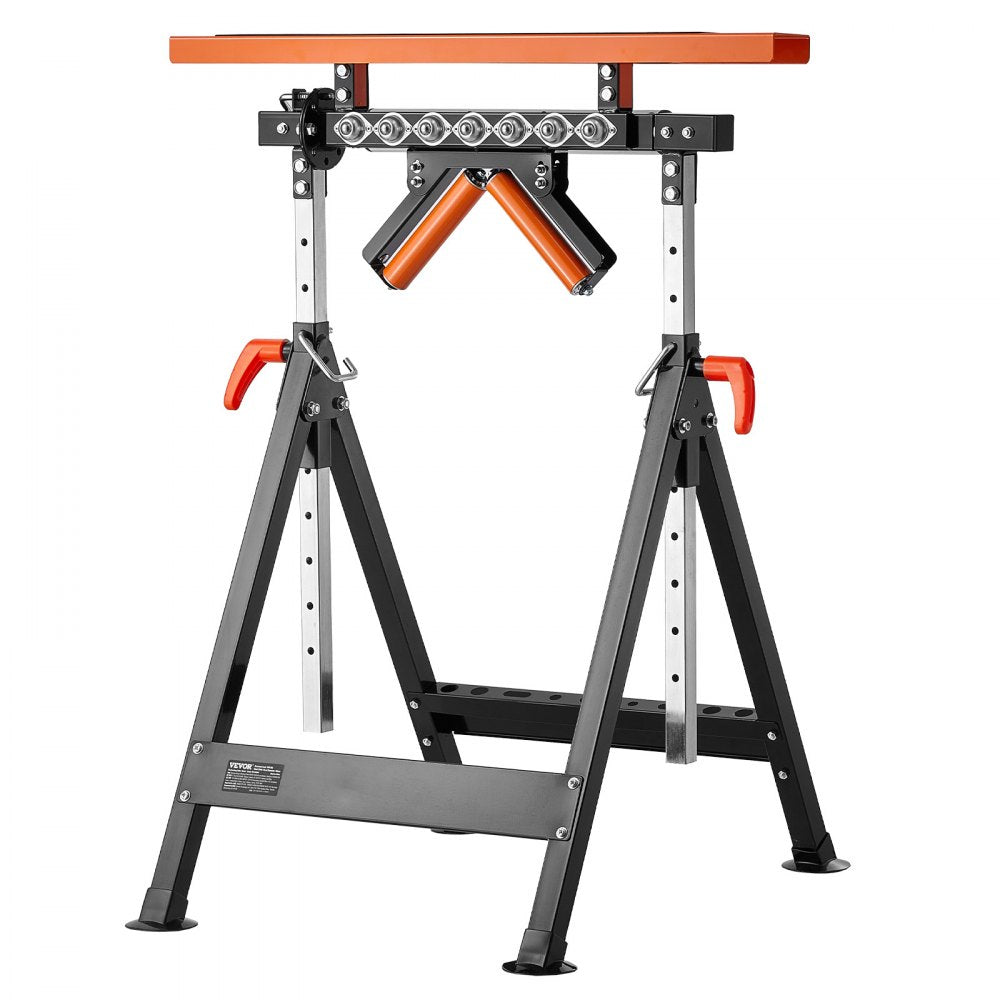 VEVOR 4-in-1 Roller Stand, 440 lb Load Capacity, 33-50 in Adjustable Height, Folding Heavy Duty with Rack & Polished Multi-directional Roller Head, for Table Saw Outfeed Woodworking Extension Support