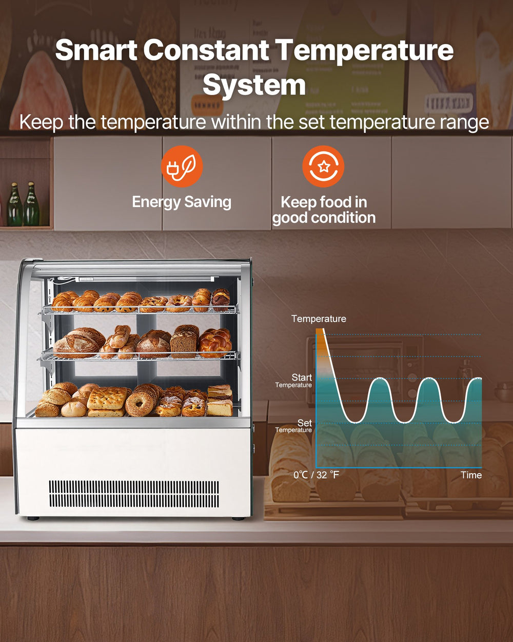 VEVOR Refrigerated Display Case - Smart Constant Temperature System feature graphic