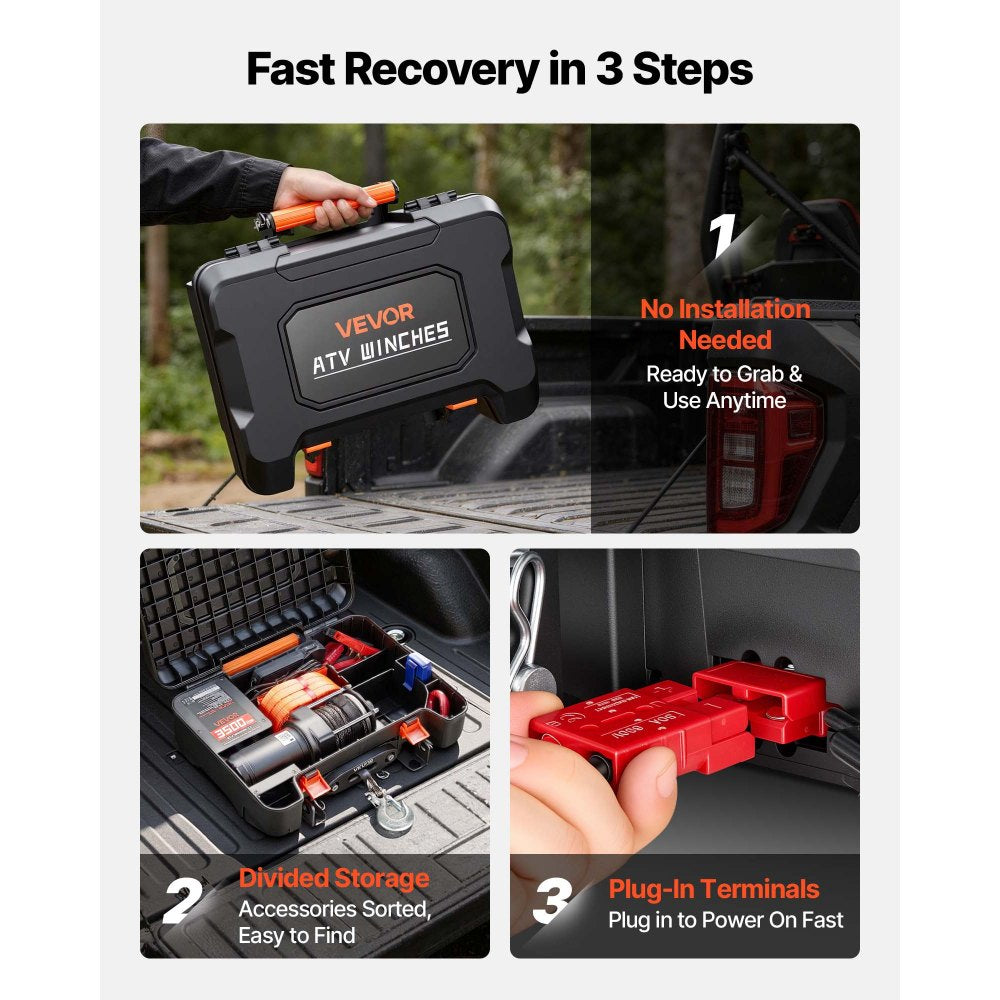 VEVOR Portable Winch, 3500 lbs 12V DC Electric Winch with Synthetic Rope, Wireless & Wired Remotes, Box-Style Recovery Kit with Fairlead, Clevis Hook, Strap for ATV UTV Off-Road Outdoor Pulling Tasks